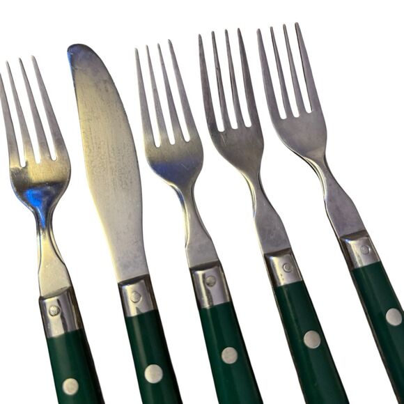 WF Washington Forge Mardi Gras Flatware Green MCM Stainless 6-Piece Fork Knife - Picture 2 of 13